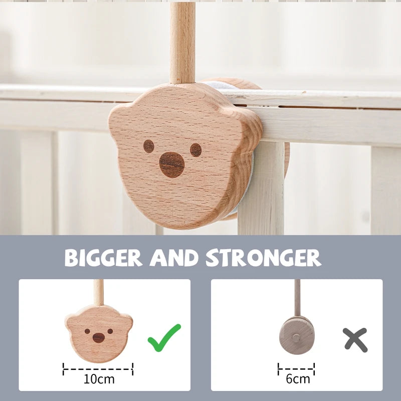 Baby Wooden Bed Bell Bracket Cartoon Bear Crib Bed Bell Plastics Mobile Hanging Rattles Toy Holder Arm Bracket Crib Decoration