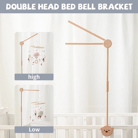 Baby Wooden Bed Bell Bracket Cartoon Bear Crib Bed Bell Plastics Mobile Hanging Rattles Toy Holder Arm Bracket Crib Decoration