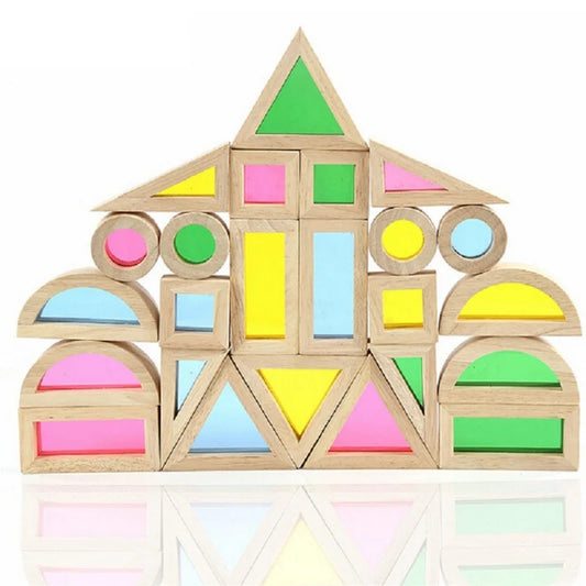 Kid Montessori Wooden Toy Rainbow Stacking Acrylic Block Colorful Learn Educational Construction Building Toys Set  For Ages 2+