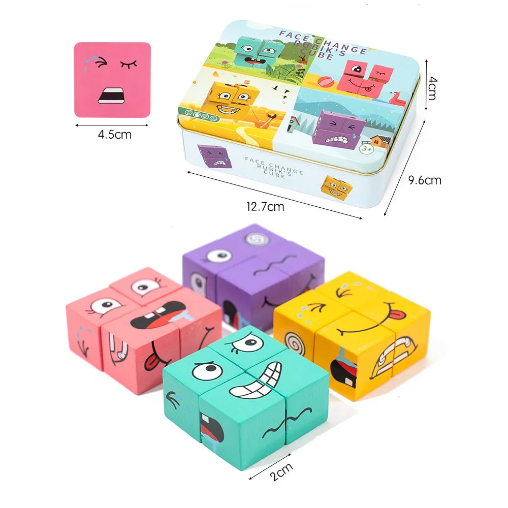 1 Set  Kids Montessori Toys Wooden Face Expressions Changing 3D Puzzles Parent-Child Interactive Games