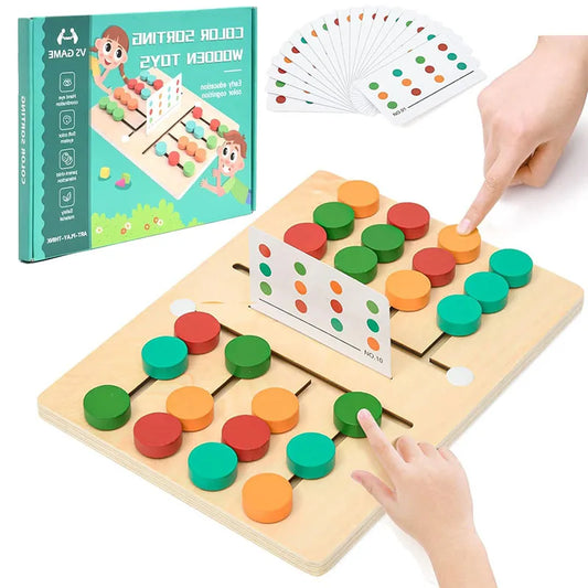 Montessori Wooden Colorful Slide Puzzle Board Game Color Matching Slide Sensory Educational Toys Preschool Activity for Toddlers