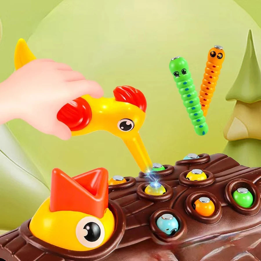 Montessori Educational Toys for Children Woodpecker Catch Worms Toy Toddler Kids Magnetic Games for Babi Development Busy Board