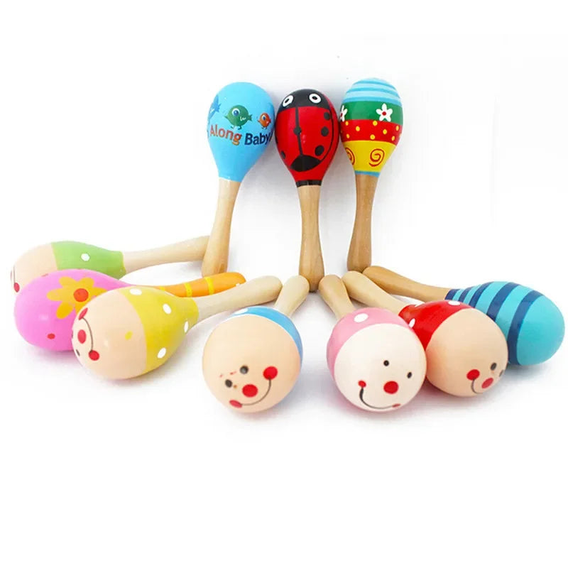 Colorful Wooden Children's Maracas Baby Musical Instruments Rattle, Party Toys Children's Gifts, 1 Piece Baby Toys Ring The Bell