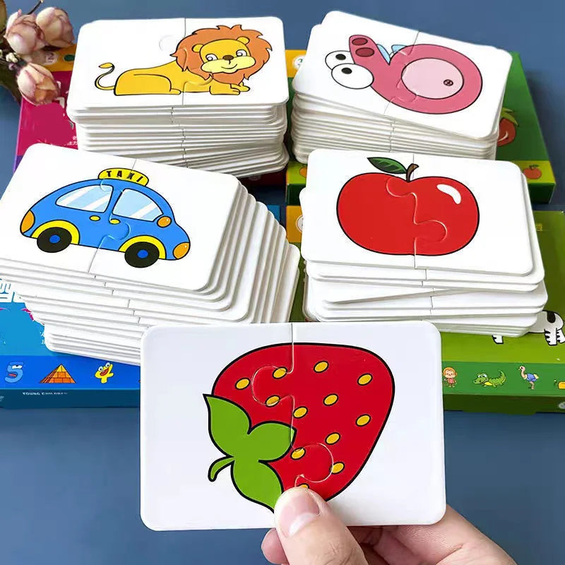 16pcs Montessori Toddler Puzzle Cards Toys For Kids Jigsaw Matching Game Education Toys Cartoon Shape Cognitive Training Gift