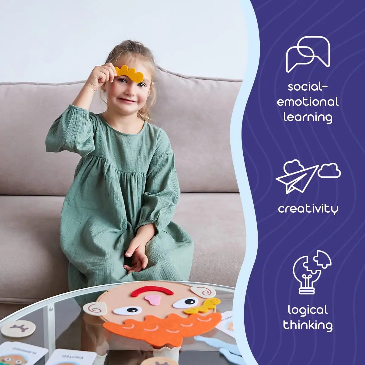 Kids Montessori Facial Expression Game Emotional Change Toys With 9pcs Cards Preschool Learning Educational Toys