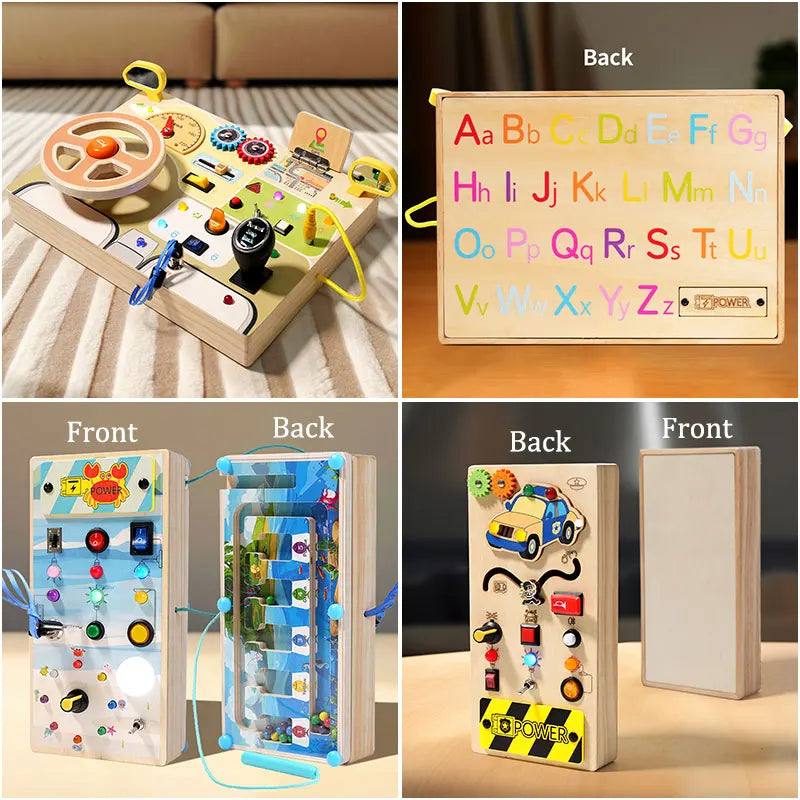 Montessori Busy Board Children Toys Led Light Switch Simulate Car Steering Wheel Travel Activities Sensory Game Educational Toys