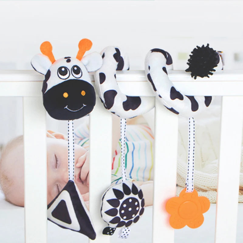 New Black And White Baby Bed Hanging Toy Hanging Spiral Rattle Cart Pendant Interactive Early Education Newborn 0-2 Years Gifts