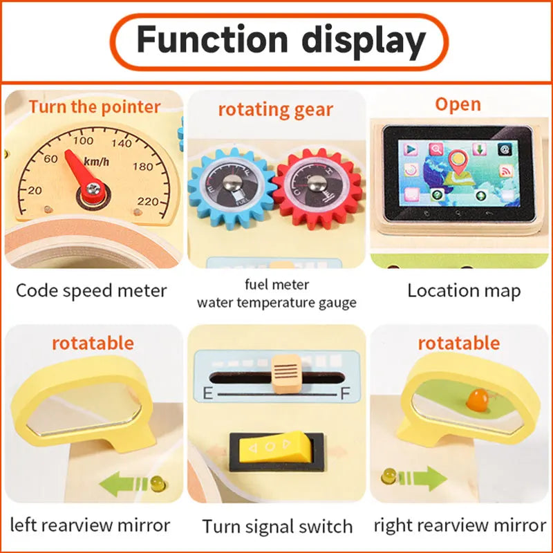 Montessori Busy Board Children Toys Led Light Switch Simulate Car Steering Wheel Travel Activities Sensory Game Educational Toys