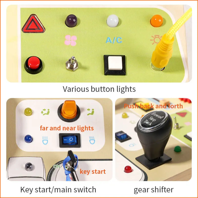 Montessori Busy Board Children Toys Led Light Switch Simulate Car Steering Wheel Travel Activities Sensory Game Educational Toys