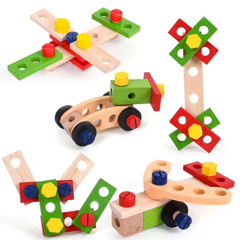 Educational Montessori Kids Toys Plastic Wooden Toolbox Pretend Play Set Children Nut Screw Assembly Simulation Carpenter Tool