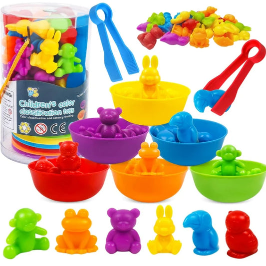 Montessori Material Rainbow Counting Bear Math Toys Animal Dinosaur Color Sorting Matching Game Children Educational Sensory Toy