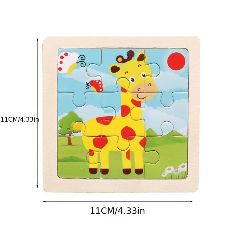 11cm/4.33in Kids Wooden Jigsaw Puzzle Games Cartoon Animal Vehicle Pattern Children Montessori Educational Toys