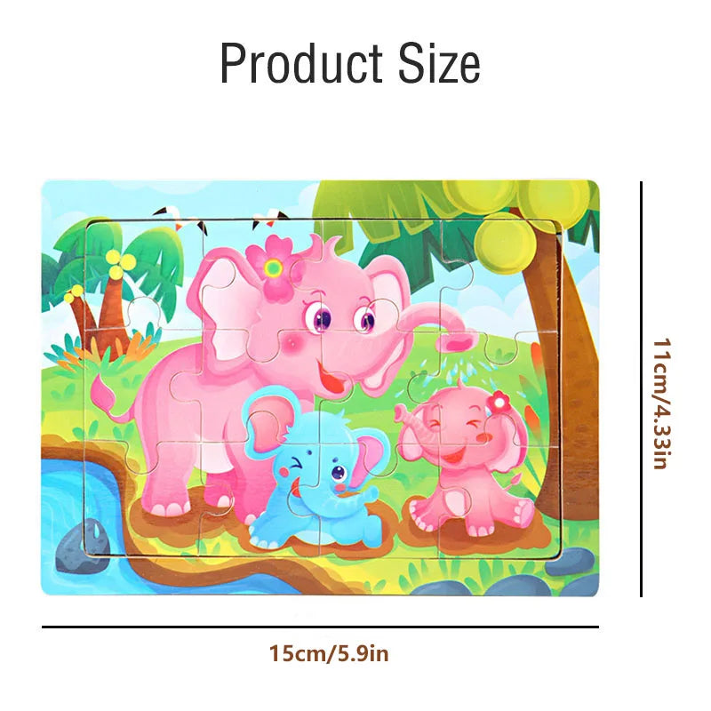 12piece Wooden Jigsaw Puzzle Cartoon Animal Parent-child Theme Puzzles Game Kids Montessori Educational Toys for Children Gifts