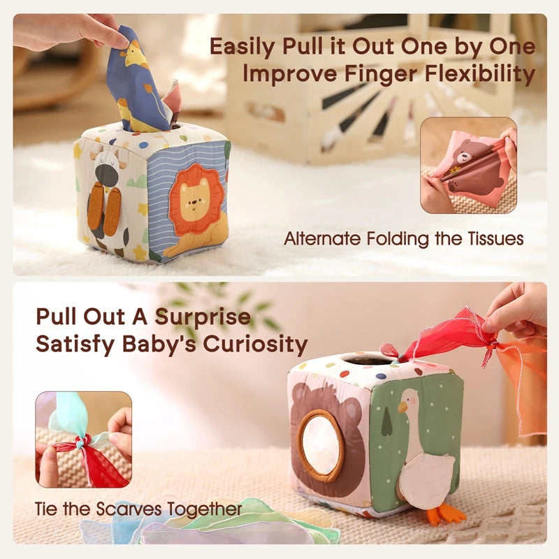 Baby Montessori Toy Magic Tissue Box Cotton Educational Learning Activity Sensory Toy For Kids Finger Exercising Busy Board Game