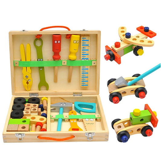 Educational Montessori Kids Toys Plastic Wooden Toolbox Pretend Play Set Children Nut Screw Assembly Simulation Carpenter Tool