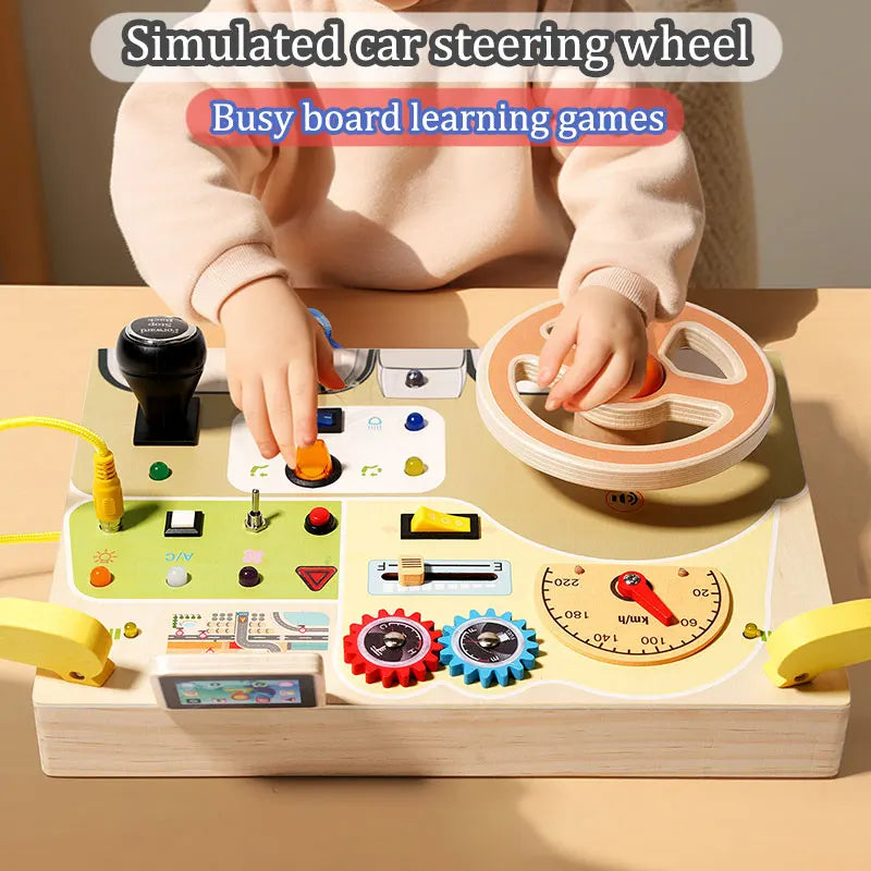 Montessori Busy Board Children Toys Led Light Switch Simulate Car Steering Wheel Travel Activities Sensory Game Educational Toys