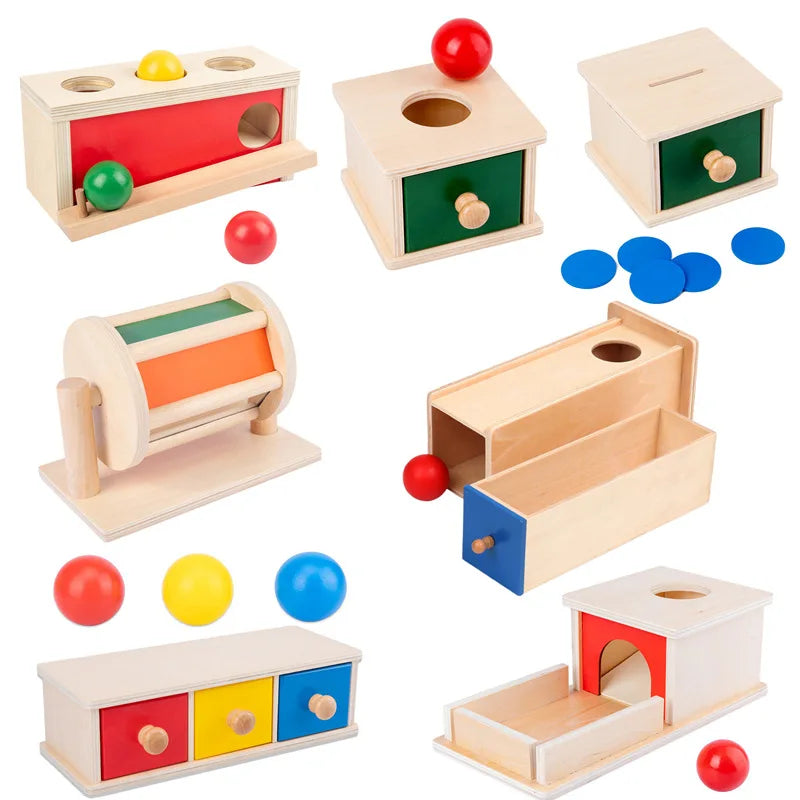 New Montessori Macaroon Color Spinning Drum Match Coin Box Permanent Box Round Rectangular Box Kids Sensory Toys for Baby Gifts