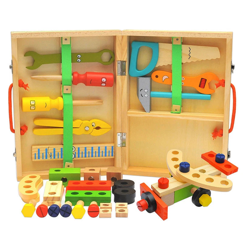 Educational Montessori Kids Toys Plastic Wooden Toolbox Pretend Play Set Children Nut Screw Assembly Simulation Carpenter Tool